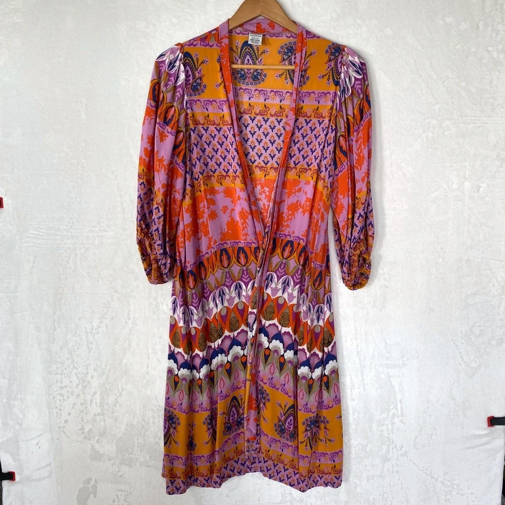 Brooke Webb for Anna & Ava One Size Kimono Robe Duster Boho Floral Orange Purple
